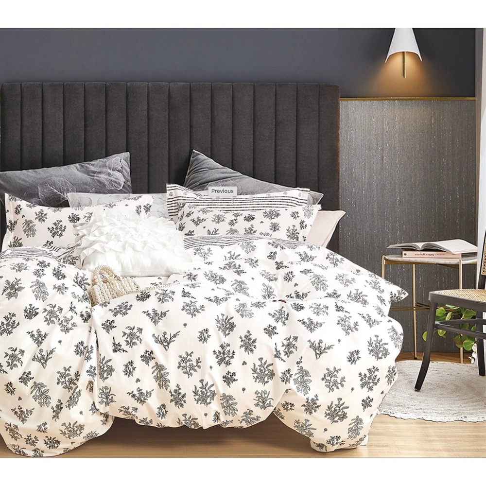 Parsley Black White Floral Cotton Reversible Comforter Set Queen French Country - Picture 1 of 4